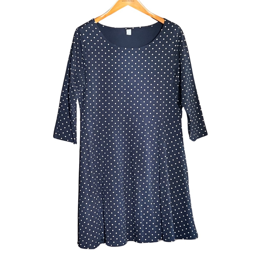 Old Navy Blue and White Polka Dot Dress with 3/4 Sleeves